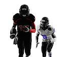 two american football players running in silhouette shadow on white background