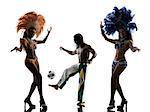 Brazilian women samba dancer and soccer player man dancing silhouette on white background