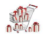 Shopping cart and gifts. Objects isolated on white background