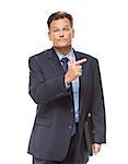 Handsome Businessman Pointing to the Side Isolated on a White Background.