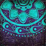 Abstract blue ornament on grunge violet background.