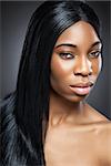 Black beautiful woman with long straight hair