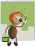 Ant painter paints the wall. Illustration in vector format