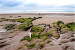 girl walking near unusual mud banks at Beal beach in county Kerry Ireland on the wild Atlantic way