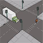 Careless truck driving into person crossing the street