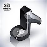 Black musical note icon from upper view isolated, 3d music design element, image contain transparent shadows reflections and flares  â?? ready to put over any background.