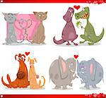 Cartoon Illustration of Cute Valentines Day Animal Couples in Love Collection Set