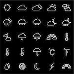 Weather line icons on black background, stock vector