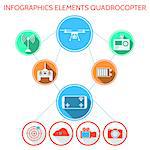 Related colored icons vector infographic with symbols of quadrocopter set elements on white background