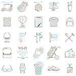 Colored outline vector icons set for golf on white background.