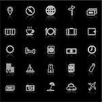 Travel line icons with reflect on black background, stock vector