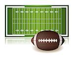 An illustration of an American football field and ball isolated on a white background. Vector EPS 10 available. EPS file contains transparencies.