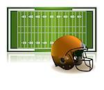 An illustration of an American football field and helmet isolated on a white background. Vector EPS 10 available. EPS file contains transparencies.
