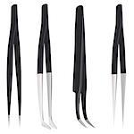 Set of steel tweezers