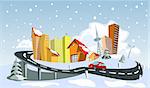 Colorful Winter abstract vector city. Vector art
