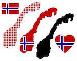 Norway map in different colors and symbols on a white background
