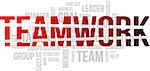 A word cloud of teamwork related items