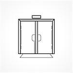Black  flat line vector icon for glass transparent indoors double door on white background.