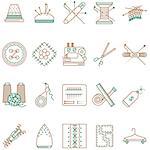 Set of two colored flat line vector icons for handmade, homemade and sewing items on white background.