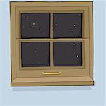 Closed wooden window with night time background