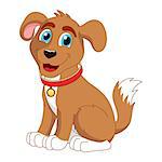 Cartoon smiling puppy, vector illustration of cute dog wearing a red collar with gold tag, eps 10