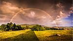 Double Rainbow over Landscape at Sunset with City of Nitra in Background