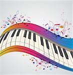 Music bright background with piano and notes