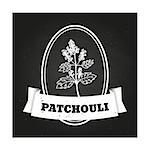 Health and Nature Collection. Badge template with a herb on chalkboard background. Patchouli