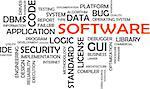 A word cloud of software related items