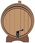 Wooden barrel with a tap on the stand. Vector illustration.