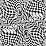 Design monochrome motion illusion checkered background. Abstract torsion backdrop. Vector-art illustration