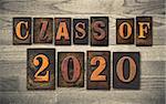 The words "CLASS OF 2020" written in vintage wooden letterpress type.