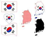 map of South Korea and the different types of characters on a white background