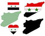 map of Syria and different types of symbols on a white background