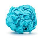 bright blue ball crumpled paper on a white background