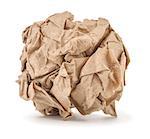 kraft paper crumpled into a ball on a white background