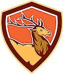 Illustration of a stag deer buck head facing side set inside shield crest on isolated background done in retro style.