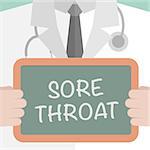 minimalistic illustration of a doctor holding a blackboard with sore throat text, eps10 vector