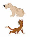 Vector illustration of a two animals, cat and dog