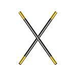 Two crossed magic wands in black and golden design on white background