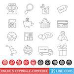 Internet Shopping Icon Set for e-commerce in Line Thin Style. Vector isolated on white