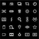 Photography line icons on black background, stock vector