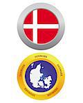 button as a symbol DENMARK flag and map on a white background