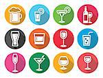 Beverages black colorful icons set - vector