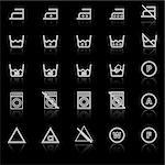 Laundry line icons with reflect on black background, stock vector