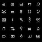 Photography line icons with reflect on black background, stock vector