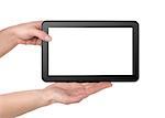 Mobile tablet in hands isolated on a white background