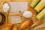 Ingredients for baking bread - flour, corn and wheat.