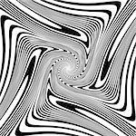 Design monochrome spiral movement illusion background. Abstract strip lines warped backdrop. Vector-art illustration