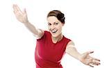 Cheerful woman with her arms wide open